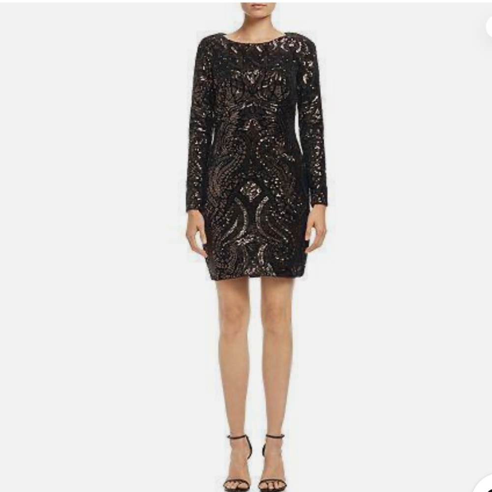 Aqua Black Dress with all over Gold Tone Sequins